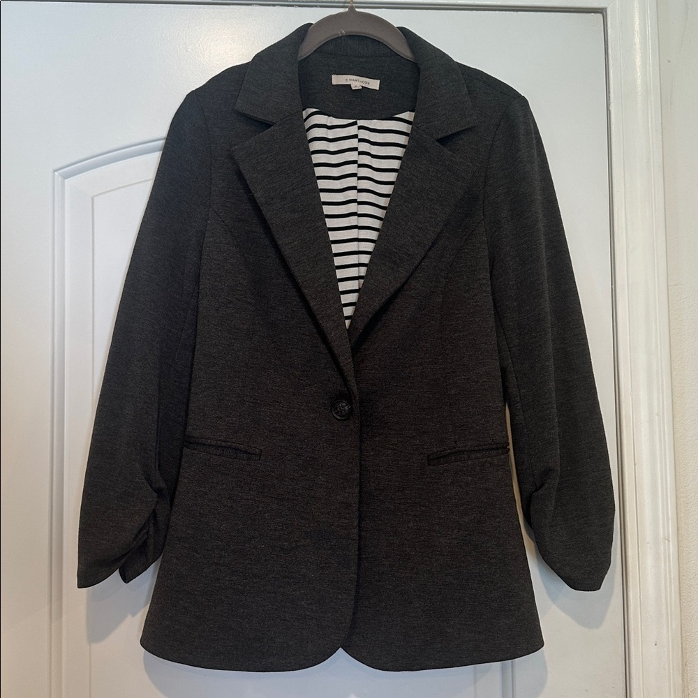 41 Hawthorne Benson 3/4 Ruched Sleeve Gray Blazer Sz M